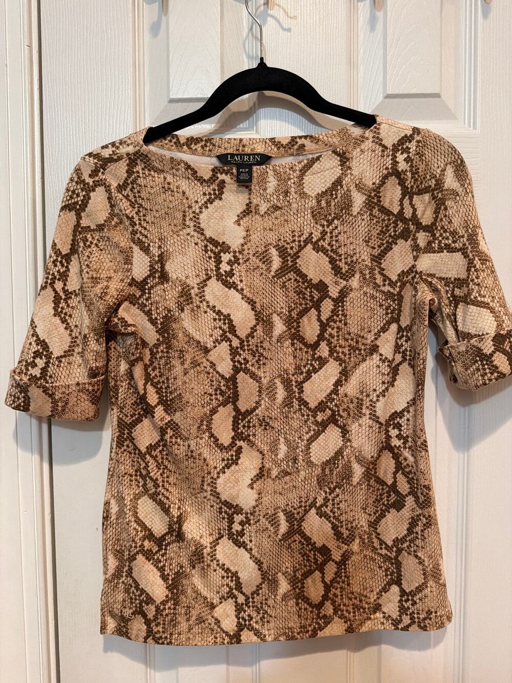 Lauren Ralph Lauren Snakeskin Print Boatneck Top Sz PS